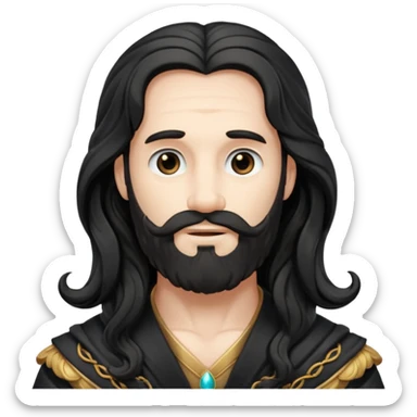 Pluto from The Olympians with long black wavy hair and beard, black stola sticker