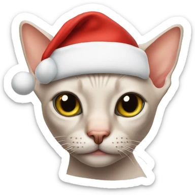 Hairless cat wearing a Santa hat sticker