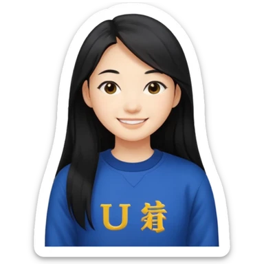 long hair, Asian girl, young adult, university sticker