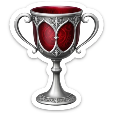 gothic silver chalice grail with detail on the outside and red wine inside sticker