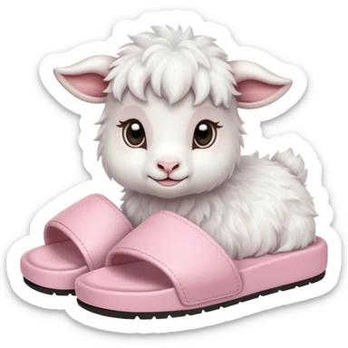 a baby goat emoji wearing pastel pink chunky slides sticker