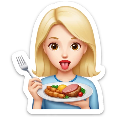 girl with tongue out and dinner plate sticker