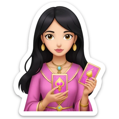black hair girl with pink pink tarot gold cards sticker