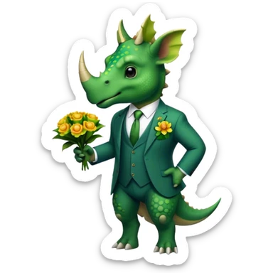 triceratops in suit holding flowers sticker