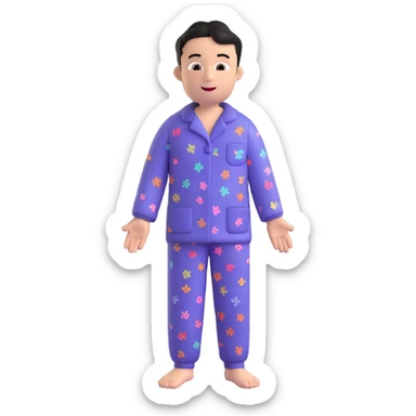 Transform this character into a psychiatric clinic patient wearing pajamas with the main color #6fe8f3. Keep the 3D funny style, add playful and lighthearted details, and make sure the pajamas are clearly visible. sticker