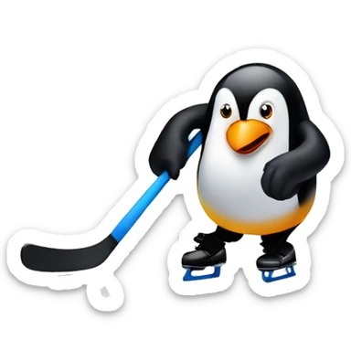 Penguin playing hockey sticker