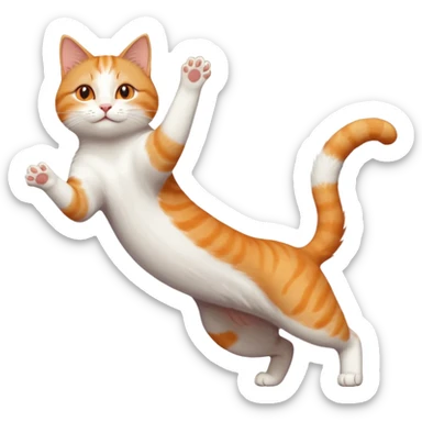 ginger and white cat with orange eyes doing a big extremely long stretch reaching up into the air with arms and legs side by side together straight and overextended whilst lying on its side sticker
