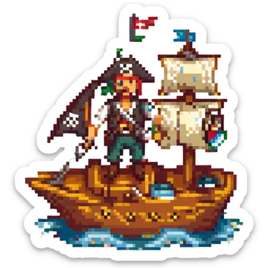 pirate sailing on a ship sticker