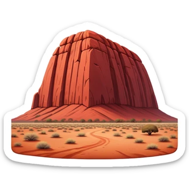 Cinematic Realistic Uluru Landmark Emoji, showcasing the massive, red monolith rising from the desert rendered with rich textures and warm, dramatic lighting. sticker