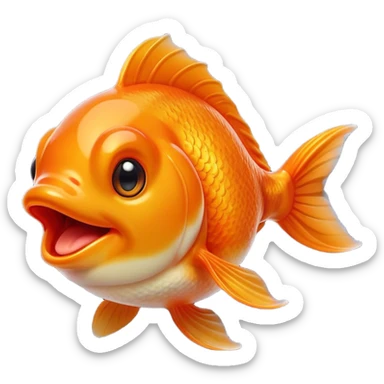 Cinematic Cute Yawning Orange Goldfish Portrait Emoji, Head tilted slightly with a dramatic, wide-open yawn, showcasing a smooth, vibrant orange body with flowing fins, eyes barely open in drowsy contentment, Simplified yet irresistibly adorable features, highly detailed, glowing with a soft, cozy glow, high shine, relaxed yet expressive, stylized with a touch of whimsy, bright and endearing, soft glowing outline, capturing the essence of a sleepy yet affectionate goldfish, so drowsy it feels like it could float out of the screen and curl up for a nap! sticker