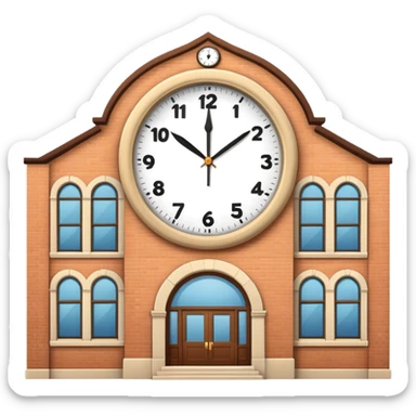 school building with a clock sticker