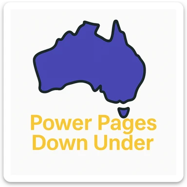 Remove the Power Pages icon. Only show the map of Australia with the text 'Power Pages Down Under' in a clean, modern font. Use #403DAD, vibrant purple, and #fff7ad as accent colors. No digital web overlay sticker