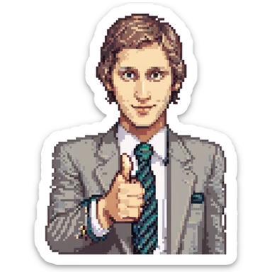 Bobby Fischer giving a thumbs up sticker