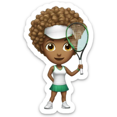 female tennis player with curly hair sticker