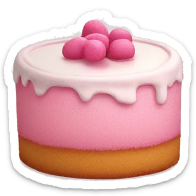 a pink velvet cake with white frostinf sticker
