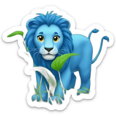 Blue lion eating grass sticker