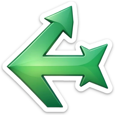 a thick glossy green arrow pointing sharply upward, with a smooth beveled surface and soft gradient shading sticker