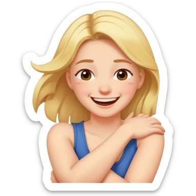 girl crossing arms on her neck laughing but not all the way sticker