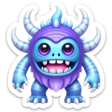 My Singing Monsters Echo element monster, translucent glowing body, blue-purple colors, soundwave ripple patterns, cute cartoon style sticker