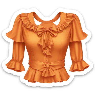 Realistic orange cut out crop top blouse. Ruffles. Isolated. Fancy sash sticker