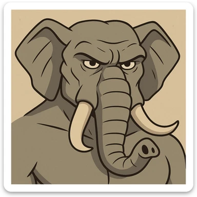 masculine elephant head, cartoon style, chiseled features, intense eyes, robust trunk sticker