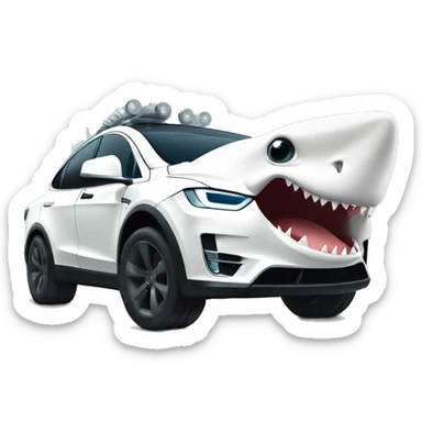 Requin blanc  dans une tesla model sibertruck sticker