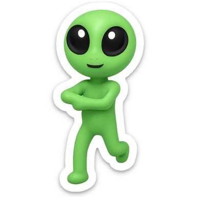 Create a neon green alien dancing, almost identical to the reference image, with minimal changes in the positions of arms and legs, looking straight ahead. This is frame 1 of an animation. PNG format with transparent background. sticker