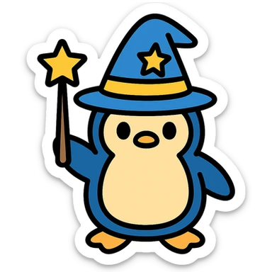 A penguin wizard in color outline style sticker