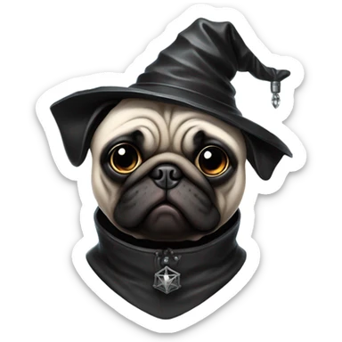 cyberpunk pug wearing a black wizard's hat sticker