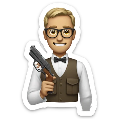 gun with nerd glasses and buckteeth sticker