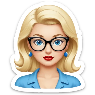 Realistic 50's pin up pose ,  blonde, black glasses and blue eyes full figure sticker