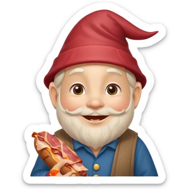 Garden gnome holding bacon sticker
