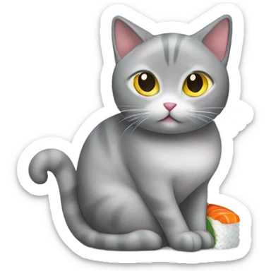 little grey cat eating sushi roll sticker