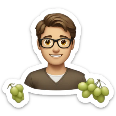 Classy short-brown-haired, bitter, bespectacled young man throwing grapes sticker