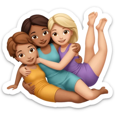 two women lying down full body on top of each other wrapped around each other  sticker