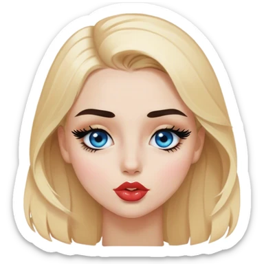 face of blonde girl with with light brown brows, black eyelashes and blue eyes, wearing black body send a kiss  sticker