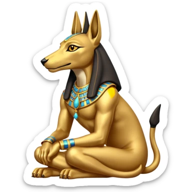 Ancient style lavishly adorned anubis staged formally sitting posed sticker