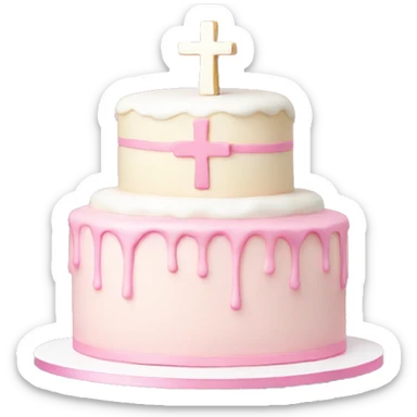 Light Pink and white cake with cross decoration sticker