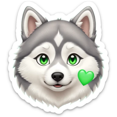 cute husky with glowing green hearts in its eyes sticker