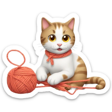 cat playing with yarn  sticker