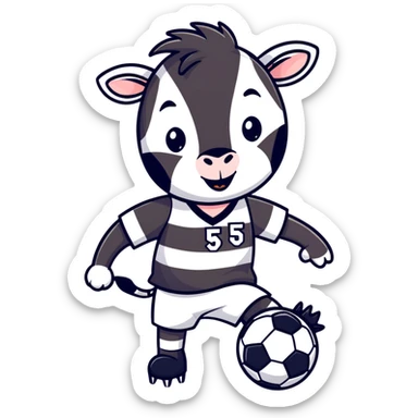 Zebra playing soccer number 5 sticker