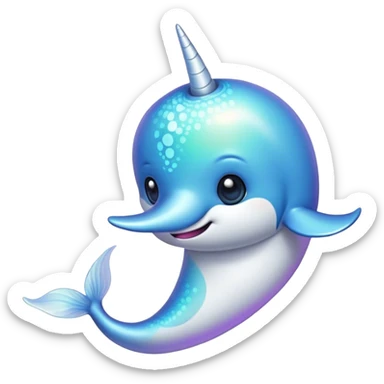 Cinematic Noble Narwhal Portrait Emoji, Poised and regal, with a sleek, iridescent body and a distinctive spiraled tusk, deep-set soulful eyes reminiscent of the ocean depths, Simplified yet sharp and sophisticated features, highly detailed, glowing with a soft, mystical glow, high shine, intelligent and enigmatic, stylized with an air of mythical allure, focused and graceful, soft glowing outline, capturing the essence of a watchful and confident sea unicorn that feels as though it could step out of the screen with effortless authority! sticker