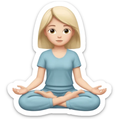 memoji of a girl meditating, peaceful expression, sitting cross-legged, hands resting on knees, serene background sticker