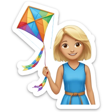 girl with kite,Kite Flyers, big kite. sticker