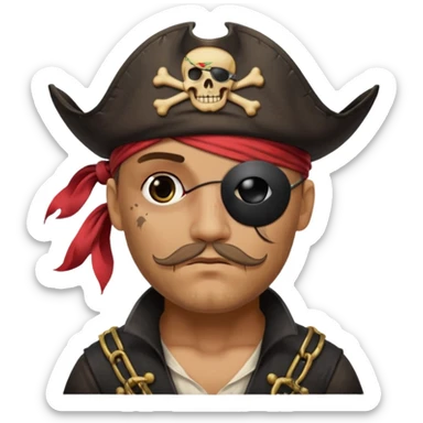 pirate with black eyepatch covering one eye and with only one eye sticker