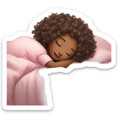 cute curly girl pale skin sleeping pink bed sticker