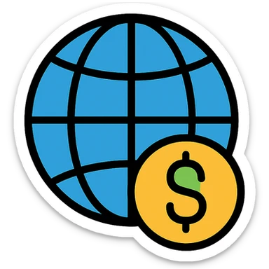 a globe with a dollar sign, colorful outline icon style sticker