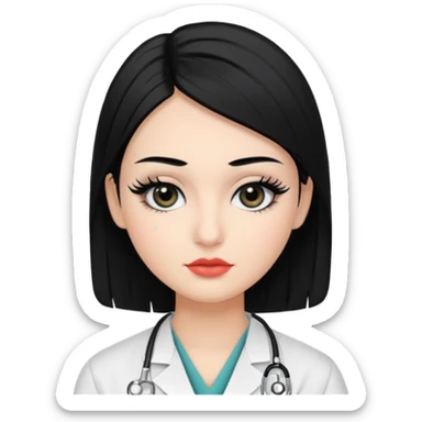 Medical student, black hair, black eyes, false eyelashes, makeup, eyeliner,  sticker