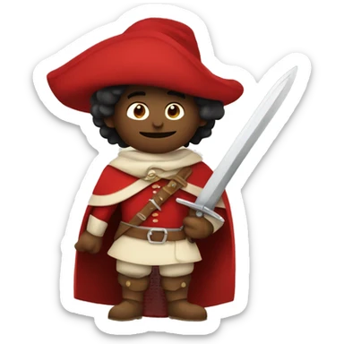 canela musketeer with red shoulder medieval cape and sword sticker