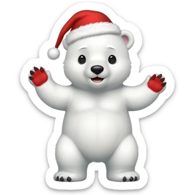 full body polar bear with christmas hat on sticker